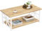 GreenForest Coffee Table with 2-Tier Storage,100 cm Living Room Table with Round Corner, Center Table with X-Frame Design for Home Office,Oak