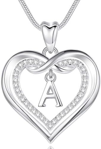 EUDORA Harmony Ball Kette mit Buchstaben für Damen, Kupfer Versilbertes Herz Buchstabe A-Z Alphabet Anhänger Halskette mit Namen für Frauen, Geschenke für Mutter Tochter Freundin, 20 Zoll Kette