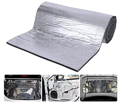 Sfit Tapis de Voiture Isolant Tapis D’Isolation Acoustique Tapis Amortisseur d'Isolation Phonique Thermique Sonore Autocollant Imperméable pour Moteur Voiture Toit Fenêtre(Argent,200cm×50cm×10mm)