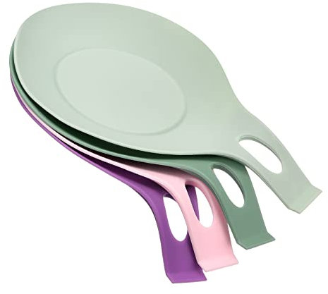 sourcing map Silicona Cuchara Descanso, 7.68 x 3.74 Calor Resistente Cocina Utensilio Soporte Espátula Cucharón Descanso para Mostrador Estufa Tapa, Morado/Rosa/Turquesa/Claro Verde 1 Juego
