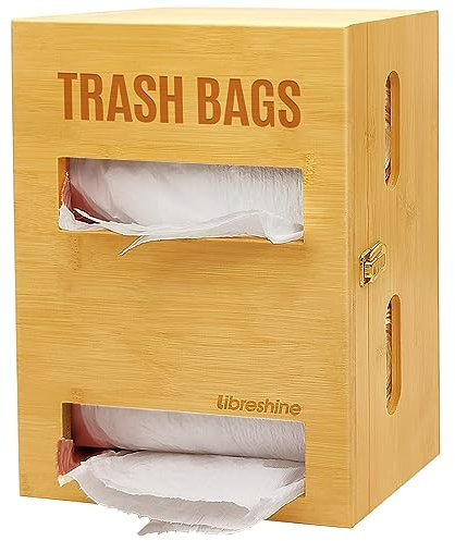 Libreshine 2-in-1 Extra Large Bamboo Trash Bag Dispenser Holder - Wall Mount Garbage Bag Organizer for Costco/Sam's Club Rolls, Space-Saving Kitchen/Pantry/Laundry/Garage Storage with Non-Slip Base