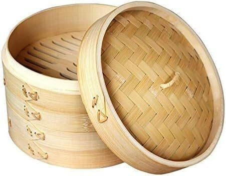 One Cage and Lid Cooking Bamboo Steamer for Fish Rice Vegetable Snack Basket Set Cooking Tools Dumpling Steamer (Size : 25cm 1 Steamer 1 lid)