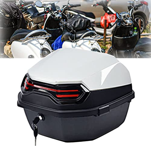 JUNNIU Motorrad-Topcase, ABS-Kunststoffkoffer mit Schloss, großes Fassungsvermögen, 45 l, für Stohelmet-Gepäck, inklusive Montageplatte/weiß/L Decoration