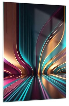 ARTTOR Moderno Quadro su Vetro 50x70 cm Verticale 3D Astratto - 5778 | Linee Onde Leggero Stampe da Parete Quadro Decorativo Piccolo Soggiorno Arte da Parete Decorazione da Parete ARTTOR