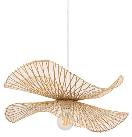 DOCJX Vintage Pendelleuchte E27 Kronleuchter Bambus Retro Industrial Pendellampe Natürlichen Hängeleuchten Höhenverstellbar Hängelampe Esszimmer Studie Wohnzimmer Cafe (Größe : 55CM)
