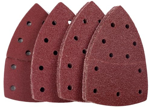 SATC Mouse Sander Pads 40-Piece 40/60/80/120 Grits Mouse Sanding Pads 11 Holes Detail Sander Pads Hook and Loop Mouse Palm Sanding Paper Sandpaper for Mouse Sander