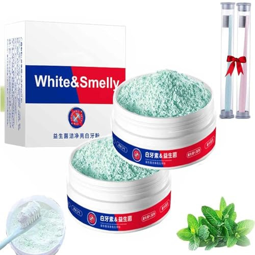 Polvo Blanqueador De Dientes,Polvo Dental ProbióTico,Menta Para Blanquear Los Dientes,Limpia Profundamente Las Manchas Y La Suciedad Y Refresca El Aliento (2pcs)