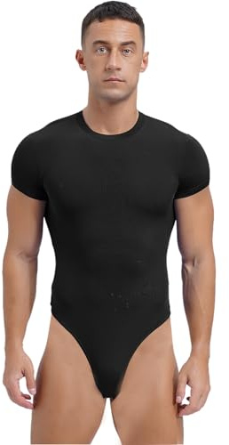 Hedmy Herren Overall Kurzarm Shirt Body Männer Einteiler Overall Offnen Schritt Stringbody High Cut Jumpsuit Gym Workout Outfts Schwarz XXL