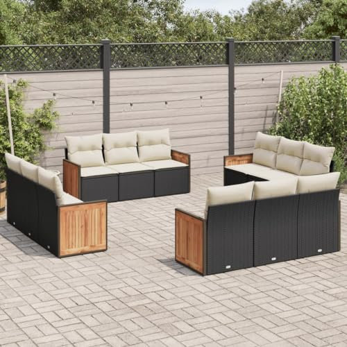 Rantry 12-TLG. Garten Sofagarnitur mit Kissen Gartensofa mit Stauraum Gartenlounge Gartenmöbel Loungesofa Balkonmöbel Rattansofa Ecksofa Loungemöbel Sitzgruppe Gartenset Schwarz Poly Rattan