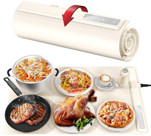 Food Warming Mat - Fast & Full Surface Heating, Silicone Heat Pad with 3 Adjustable Temperature Settings for Buffets Parties, Rollable Electric Warming Tray,Kitchen Heated Plate,Countertop Food Warmer
