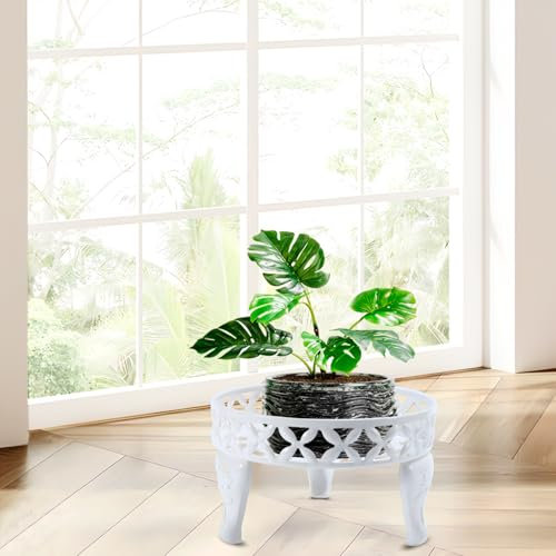 Santentre White Plant Stand, Anti-Rust Plant Pot Stand Indoor Plants, Metal Plant Stands Outdoor, Round Flower Stand Planter Shelf for Multiple Plant, Display Shelves Plant Holders for Garden Patio