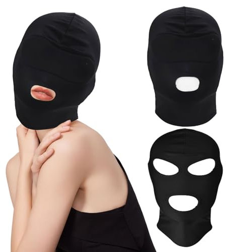 UILYNIU 2 Pcs Unisex Full Cover Hood Mask, Opened Mouth Show Eyes Face Mask (Black)