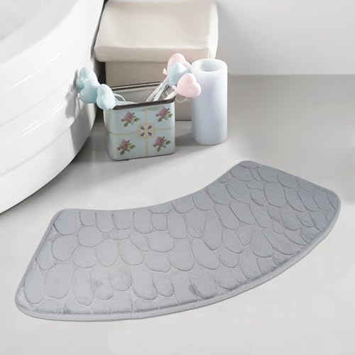 Jayruit Bath Mat, Curved Non-slip Shower Mat Absorbent Floor Mat Fan-Shaped Carpet Shower Room Door Mat Toilet Foot Mat Shower Mat for Bathroom Living Room and Kitchen (Light gray)