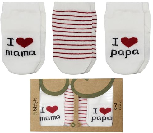 Baby Socken 0-3 Monate | Baumwolle Babysocken 0-3 Monate Socken mit Spruch I Love You MAMA & PAPA Neugeborenen Babyparty Geschenke zur Geburt (DE/NL/SE/PL, Alter, 0 Monate, 3 Monate, MAMA und PAPA)