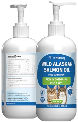 Pet Wellbeing Wild Alaskan Salmon Oil for Cats - Wild-Caught, Cold-Processed, Daily Omega-3 Fish Oil for Healthy Coat and Skin, Joint Mobility and Strength - EPA, DHA - 8 fl oz (236 ml)
