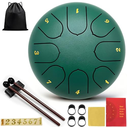 Rain Tamburo Zen Esterno, Handpan Portatile, Strumento a Percussione Metallo, Chakra Drum, Steel Drum, Musica Esterna (8-Ton 6-Zoll)