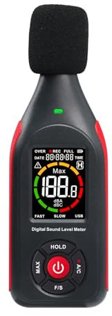 GAIN EXPRESS Dezibelmesser, Dezibelmessgerät mit Datenlogger, Schallpegelmesser mit 30-130db Messung, 31.000 Datensätze, 3-Farbiger Lichtalarm, Wiederaufladbar dB-Messgerät für Zuhause, Klassenzimmer