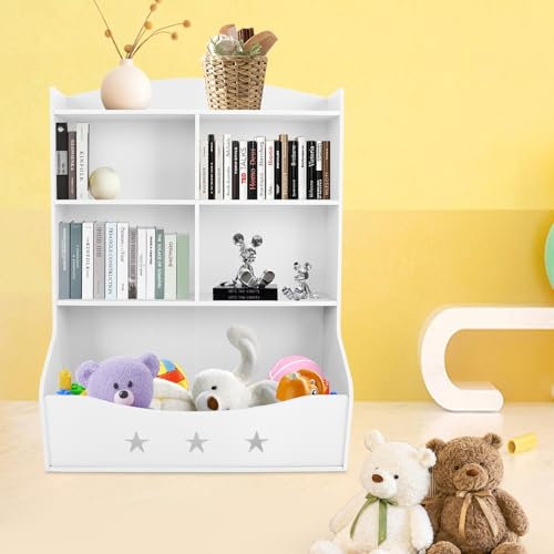 Buch Und Spielzeugaufbewahrungsschrank Home Organisation Spielzeug BüCherregal Kinderaufbewahrungsorganisator Kinder-BüCherregal 3Tier-Kinder BüCherregale FüR Kindergarten Schlafzimmer (Weiß)
