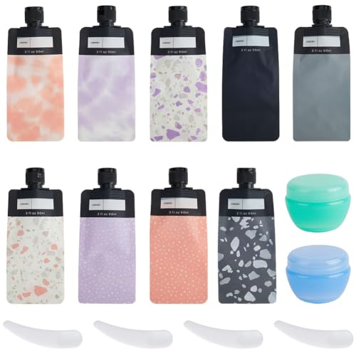 GORGECRAFT 15 Pochette de Voyage en Plastique pour Liquide Portable Rechargeable Anti Fuite Vide à Presser pour Maquillage Articles de Toilette Conteneurs Bouteilles Debout pour Lotion Crème