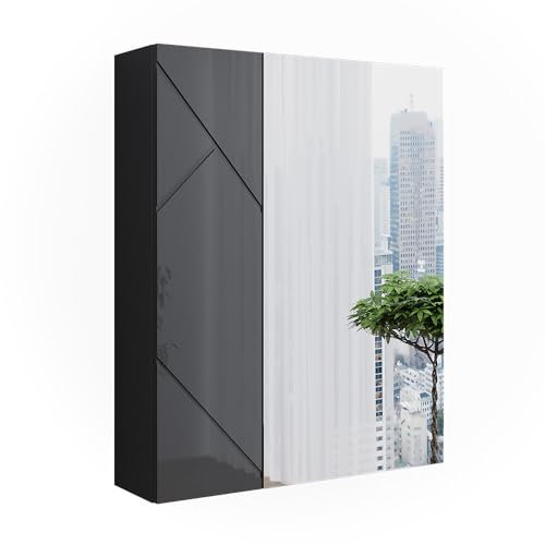 Vicco Badspiegelschrank Anthrazit Hochglanz/Anthrazit Irma 60x75x17 cm - Badezimmerschrank mit Spiegel, Ordnung im Bad durch versteckte Ablageflächen