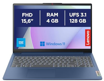 Lenovo IdeaPad Slim 3 Notebook 15,6” FHD (1920x1080), Intel N100, RAM 4GB, 128GB Memoria UFS, Grafica Integrata, WiFi 6, Windows 11 Home, Tastiera Italiana - Abyss Blue