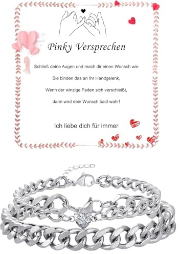 Fehki Edelstahl Paar Armband | Kubanische Kette verstellbar | Romantisches Geschenkset für Paare zum Valentinstag, Jahrestag & Geburtstag