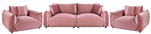 Beliani Conjunto de Sala de Estar tapicería de Terciopelo Rosa 5 plazas con Cojines sofá y sillones