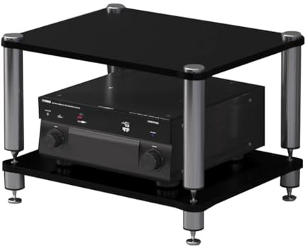 Easnuroz Meuble Audio HIFI Support Pour Tourne-disques HIFI 2/3/4 Étages HiFi Racks And Stands Audio Rack Cabinet AV Shelf TV Table Pour Ampli/Table Tournante/Sky Box/Printer(noir,60*48*38cm(2Tier))