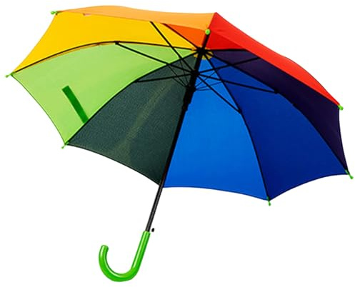 Meichoon Children's Rainbow Umbrella Strong Fibreglass Frame 8 Bones Lightweight Wind and Rain Protection Easy Open and Close J Hook Handle Outdoor Portable