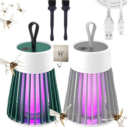 Mozzguard - Mozz Guard Mosquito Zapper, Rechargeable par USB, Buzzbug Lantern, Lampe Anti-moustiques Imperméable pour Camping, Jardins, Intérieur (Vert+Gris)