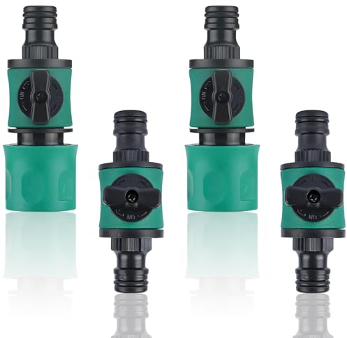 HSUYUN 4 Pièces Vanne Tuyau Arrosage, Raccord Arrosage avec Vanne de Régulation, Raccord Tuyau D'arrosage Vanne 16 mm, Raccords Simples et Doubles, pour Raccorder Un Tuyau D'arrosage de 1/2 Pouce