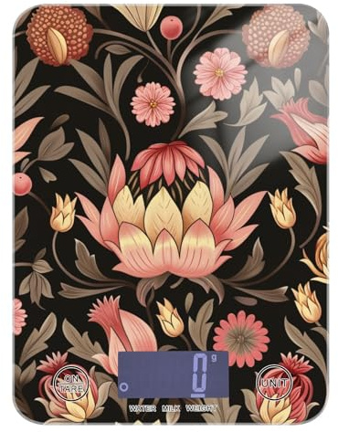 William Morris Floral Peach Brown Espresso food scale digital 11lb/0.18oz, 5kg/5g mini kitchen scale with 4 unit for Meal Prep Keto Cooking (Batteries not Included)