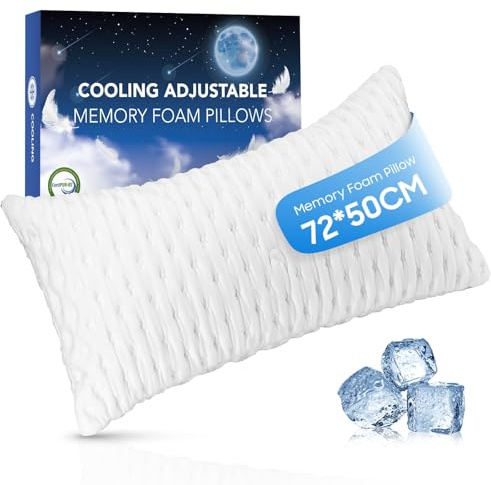 Luxury Shredded Memory Foam Pillows Queen Size Pillow 1 Pack Cooling Pillow For Hot Sleepers, Memory Foam Bed Pillow for Side Back Stomach Sleepers Adjustable Pillow Removable and Washable Pillowcase