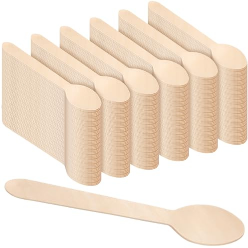 YUENPUN Lot de 600 cuillères jetables en bois en vrac, 16 cm, cuillères à dessert légères pour fêtes, camping, mariages