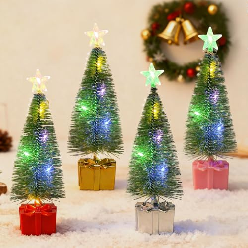 4 Stück LED Mini Weihnachtsbaum künstlicher Weihnachtsbaum Kleiner Weihnachtsbaum Weihnachtsbaum Künstlich mit sockel Bunte Lichter Weihnachtsbaum für Home Tisch Deko