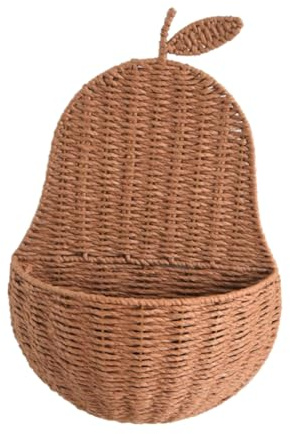 TOYANDONA Light Brown Hanging Wall Basket for Kitchen and Home Handwoven Paper Rope Storage Organizer for Onion Garlic Potato Fruit and Vegetable Space-saving Vertical Wall-mounted Planter