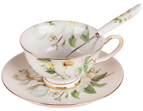 AZIDWERYQ Juego de Taza y Platillo de Té con Cuchara, Juego de Taza y Platillo de Té con Estampado Floral Vintage, de de Cerámica de 180 Ml para Casa de, Café Más Tazas de Vintage