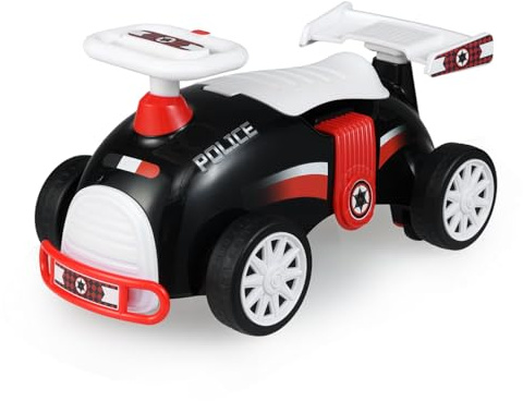 COSTWAY Rutschauto Polizei, Rutschfahrzeug mit Musik & Stauraum unter dem Sitz, Kinderfahrzeug mit Universalrollen, Rutscher Auto für Kinder ab 1 Jahr (Schwarz + Rot)