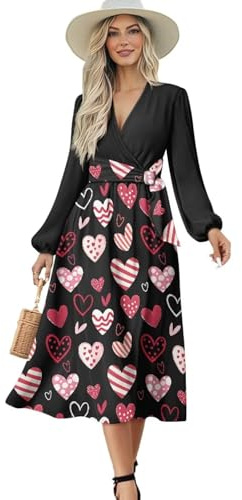 Buxolandt Womens Long Sleeve Maxi Dress Fall Winter V Neck Wrap Waist Ruffle A Line Formal Long Dresses with Belt