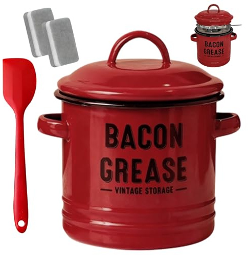 Contenitore per grasso – 1200 ml di olio con spatola – colino grasso e contenitore – per arrostire la preparazione dei pasti, vacanze, campeggio, giorno del Ringraziamento
