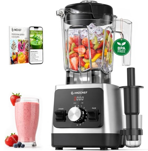 AMZCHEF 1800W High Power Blender for Kitchen, 2L BPA-Free Jug, Smoothies | Crushes Ice & Frozen Fruit for Smooth Drinks, 5 Presets & 9 Speeds, Hot & Cold Ingredients, Self-Cleaning, Safety Lock