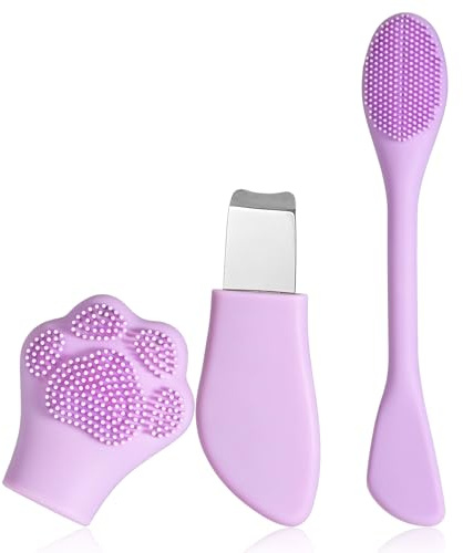 Qianyu Silicone Face Scrubber Exfoliating Black Head Cleansing Remover Tool Mask Massaging Applicator Spatula Brush Makeup Residue Removal Facial Brush for Women Nose Gentle Deep Skin Care (Purple)
