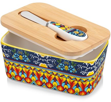 vancasso KRVI Butterdose, 480ml Keramik Butterdose mit Deckel und Messer, Butterdose Porzellan, Multi-Funktion Böhmischer Butterschale für Haushalt und Küche, Spülmaschinenfest