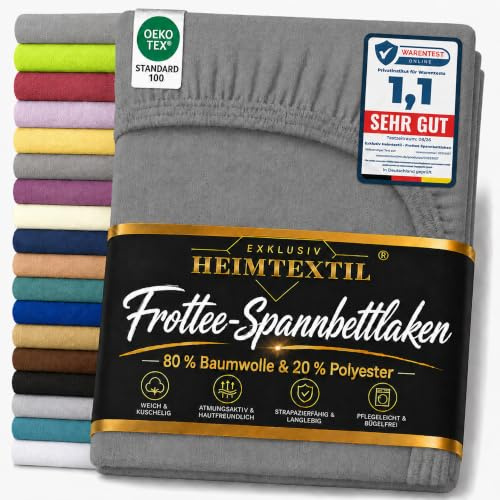 EXKLUSIV HEIMTEXTIL Frottee Spannbettlaken Marke 180 x 200 cm 80% Baumwolle, 20% Polyester Öko - Tex Zertifiziert, Markenqualität, Matratzenhöhe bis 25 cm, Anthrazit