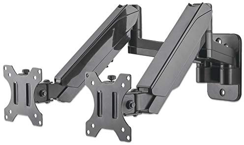 Manhattan 461627 Universal-Wandhalterung mit Gasdruckfeder fü Zwei Monitore Zwei Halterungsarme mit Gasdruckfeder und Kugelgelenk, geeignet für Zwei Monitore von 17 bis 32* und bis zu 8 kg pro Arm
