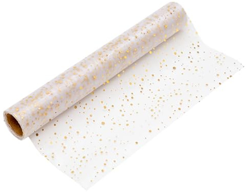 100%Mosel Organza Tischläufer gepunktet, in Gold (28 cm x 5 m) | Edle Tischdeko für Weihnachten und Adventszeit, Festliche Dekoration zu besonderen Anlässen