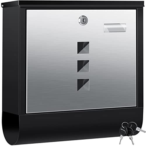 KESSER® Cassetta per le Lettere in Acciaio Inox con scomparto per Giornali, Targhetta, Finestra di visualizzazione, Chiave 3X, Verniciata a polvere, Materiale di Montaggio, Nero/Argento