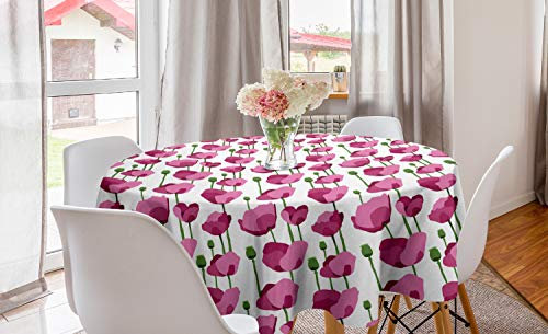 ABAKUHAUS Blume Runde Tischdecke, Empfindliche Frühlings-Blumenkunst, Kreis Tischdecke Abdeckung für Esszimmer Küche Dekoration, 150 cm, Getrocknete Rosen Farn-Grün