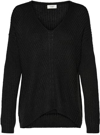 JACQUELINE de YONG Stickad tröja för kvinnor, V-ringad stickad tröja, svart, XL