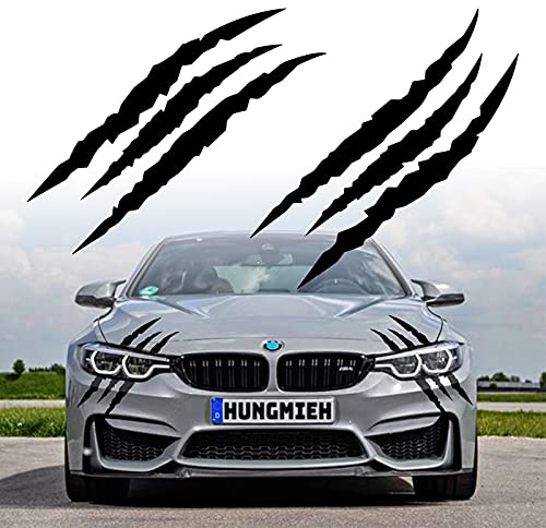 HungMieh 2PCS Claw Mark Car Decak, Car Headlight Decal/15.8 Inch, Monster Claw Scratch Stripe Stickers for Dodge Challenger/Charger, Black